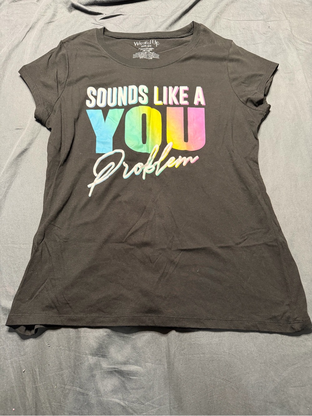 Wound Up Black Short-Sleeve Tee with Rainbow 'YOU' Graphic